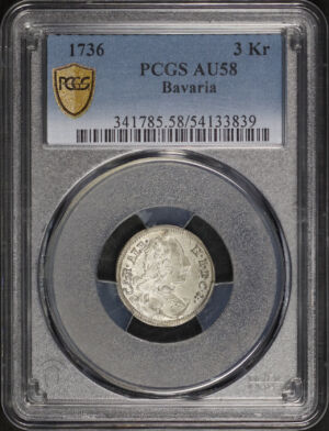 Obverse of this 1736 Bavaria 3Kr PCGS AU-58