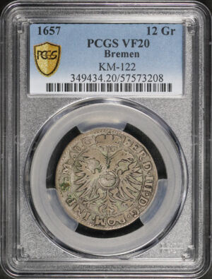 Obverse of this 1657 Bremen KM-122 12Gr PCGS VF-20