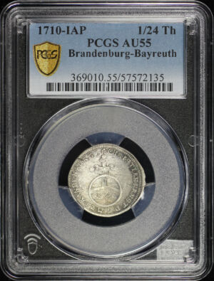 Obverse of this 1710-IAP German States Brandenburg-Bayreuth Silver 1⁄24 Thaler KM-90 PCGS AU-55
