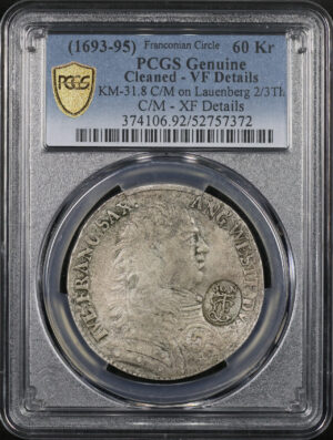 Obverse of this (1693-95) 60 Kr KM-31.8 C/M on Lauenberg 2/3Th C/M PCGS VF-Details Cleaned 