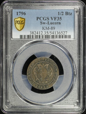 Obverse of this 1796 Switzerland City of Lucerne Billon 1/2 Batzen KM-89 PCGS VF-35