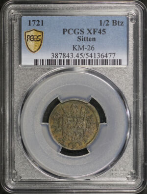 Obverse of this 1721 Sitten KM-26 1/2Btz PCGS XF-45