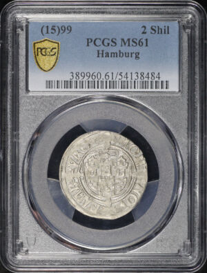 Obverse of this (15)99 German States Hamburg Silver 2 Shillings PCGS MS-61