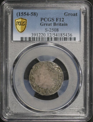 Obverse of this 1554 Great Britain Groat S-2508 PCGS F-12