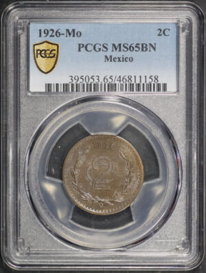Obverse of this 1926-Mo Mexico 2 Centavos PCGS MS-65 BN