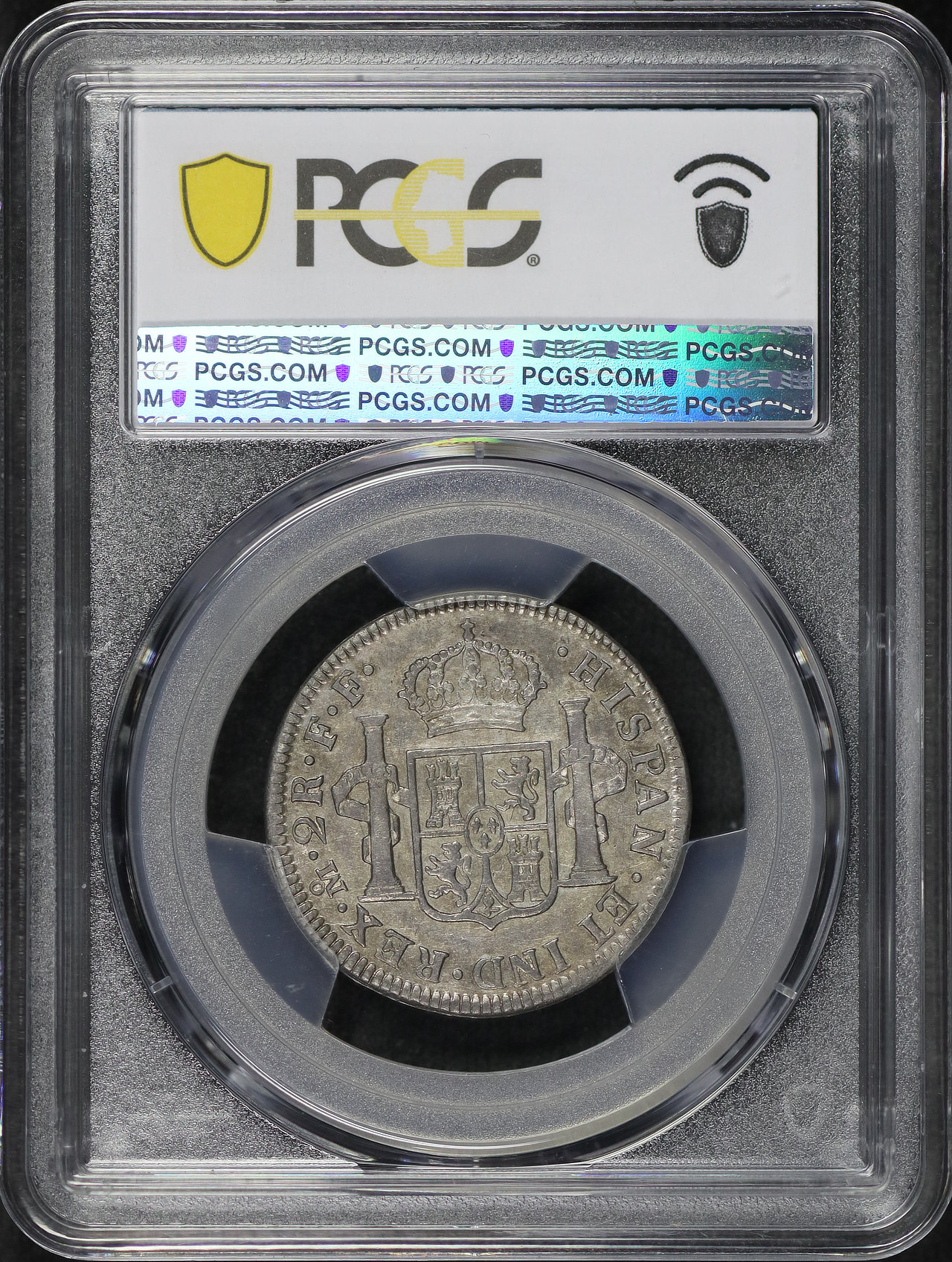 Reverse of this 1781-Mo FF Mexico Silver 2 Reales Calico-670 KM-88.2 PCGS AU-50