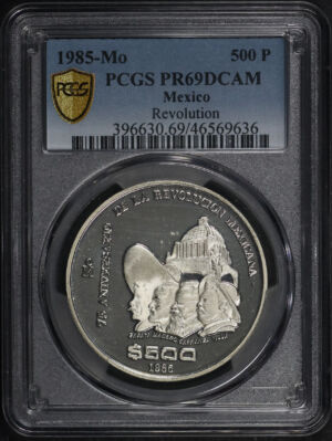 Obverse of this 1985-Mo Mexico 500 Pesos Revolution PCGS PR-69 DCAM