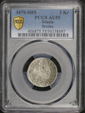 Obverse of this 1670-SHS Silesia Breslau 3Kr PCGS AU-55