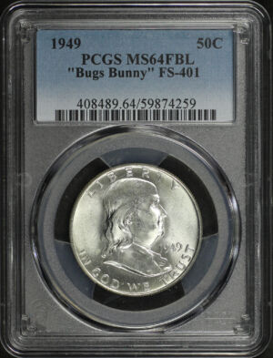 Obverse of this 1949 Franklin Half Dollar “Bugs Bunny” FS-401 PCGS MS-64