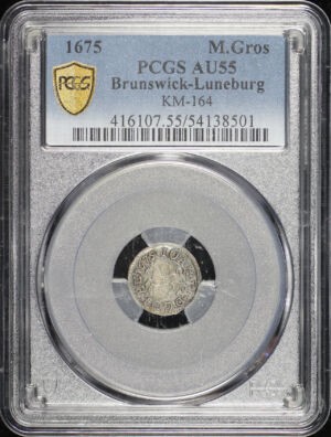 Obverse of this 1675 Brunwick-Luneburg KM-164 M.Gros PCGS AU-55