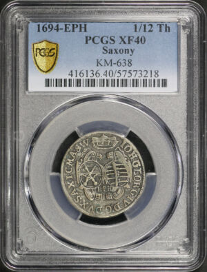 Obverse of this 1694-EPH Saxony KM-638 1/12Th PCGS XF-40