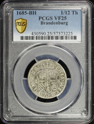 Obverse of this 1685-BH German States Brandenburg Silver 1/12 Thaler KM-507 PCGS VF-25