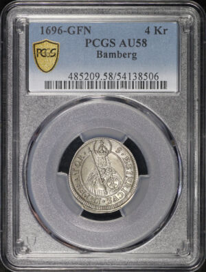 Obverse of this 1696-GFN German States Bamberg Silver 4 Kreuzer KM-85 PCGS AU-58
