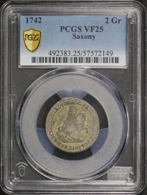 Obverse of this 1742 Saxony 2 Groschen PCGS VF-25