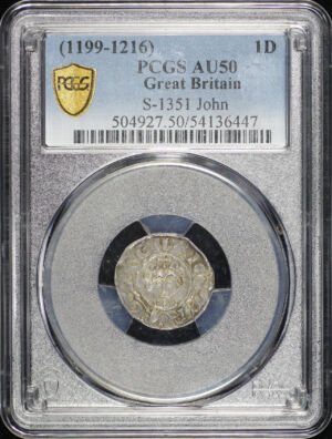 Obverse of this (1199-1216) Great Britain King John Silver 1 Penny S-1351 PCGS AU-50