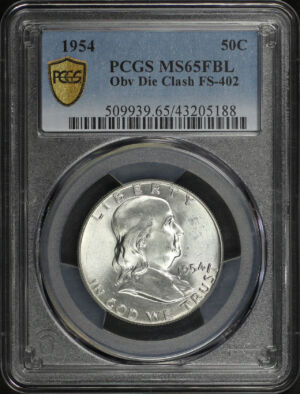 Obverse of this 1954 Franklin Half Dollar Obv Die Clash FS-402 PCGS MS-65