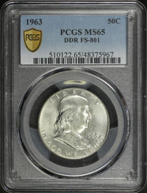Obverse of this 1963 Franklin Half Dollar DDR FS-801 PCGS MS-65