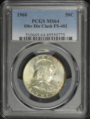 Obverse of this 1960 Franklin Half Dollar Obverse Die Clash FS-402 PCGS MS-64