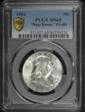 Obverse of this 1962 Franklin Half Dollar “Bugs Bunny” FS-401 PCGS MS-65