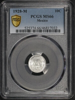Obverse of this 1928-M Mexico 10 Centavos PCGS MS-66