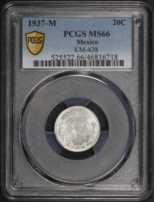 Obverse of this 1937-M Mexico 20 Centavos KM-438 PCGS MS-66