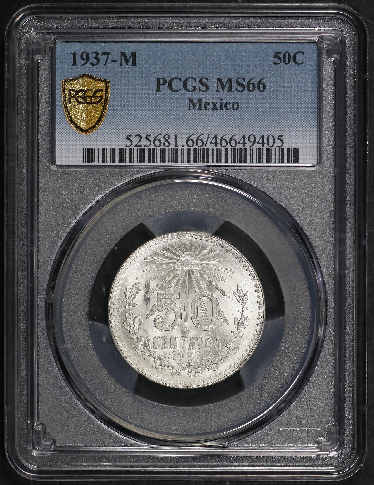 Obverse of this 1937-M Mexico 50 Centavos PCGS MS-66