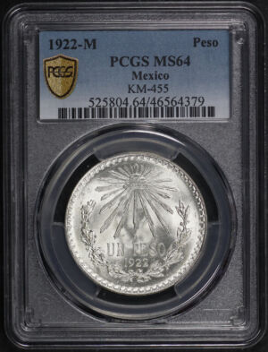 Obverse of this 1922-M Mexico Silver Peso KM-455 PCGS MS-64