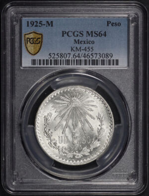 Obverse of this 1925-M Mexico Silver Peso KM-455 PCGS MS-64