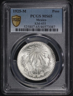 Obverse of this 1925-M Mexico Peso KM-455 PCGS MS-65