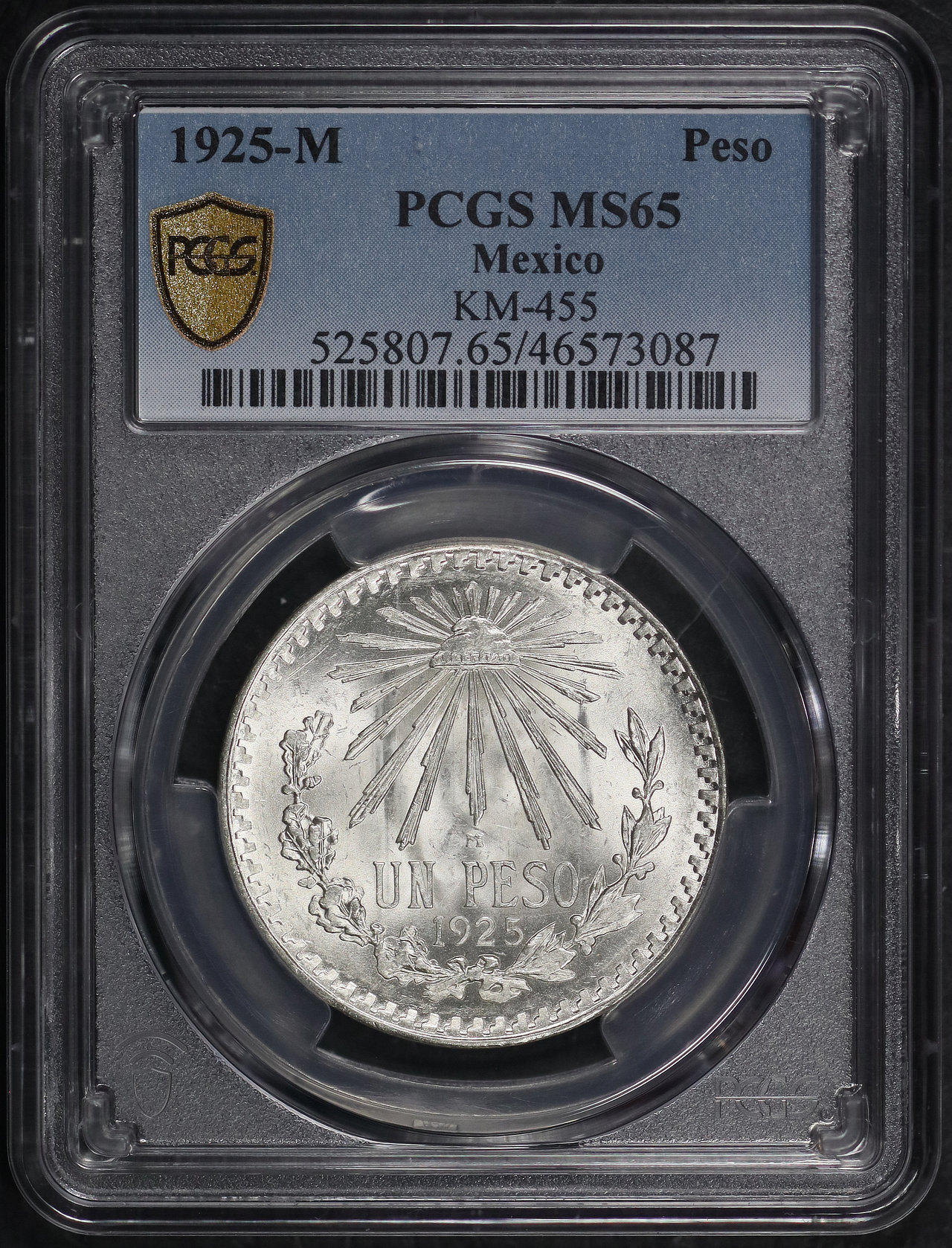 Obverse of this 1925-M Mexico Peso KM-455 PCGS MS-65
