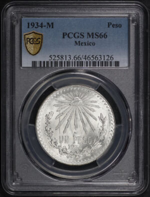 Obverse of this 1934-M Mexico Silver Peso PCGS MS-66