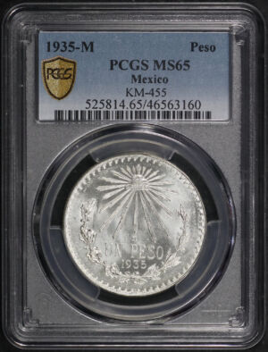 Obverse of this 1935-M Mexico Silver Peso KM-455 PCGS MS-65