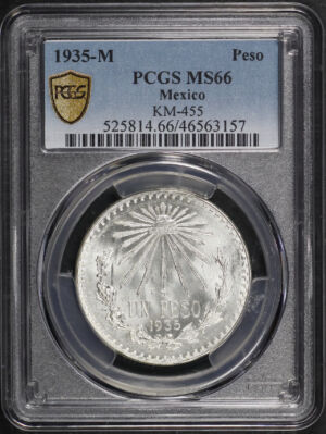 Obverse of this 1935-M Mexico Peso KM-455 PCGS MS-66