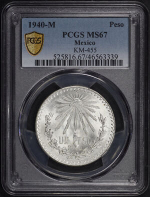 Obverse of this 1940-M Mexico Silver Peso  KM-455 PCGS MS-67