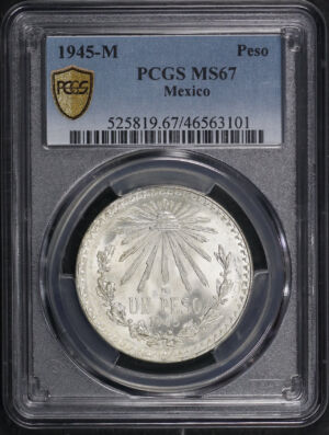 Obverse of this 1945-M Mexico Silver Peso  PCGS MS-67
