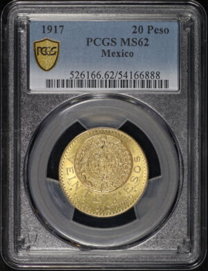 Obverse of this 1917 Mexico Gold 20 Pesos KM#478 PCGS MS-62