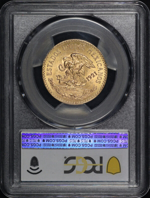 Reverse of this 1921/11 Mexico Gold 20 Peso KM#478 PCGS MS-64