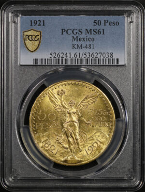 Obverse of this 1921 50 Peso KM-481 PCGS MS-61