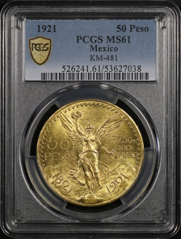 Obverse of this 1921 50 Peso KM-481 PCGS MS-61