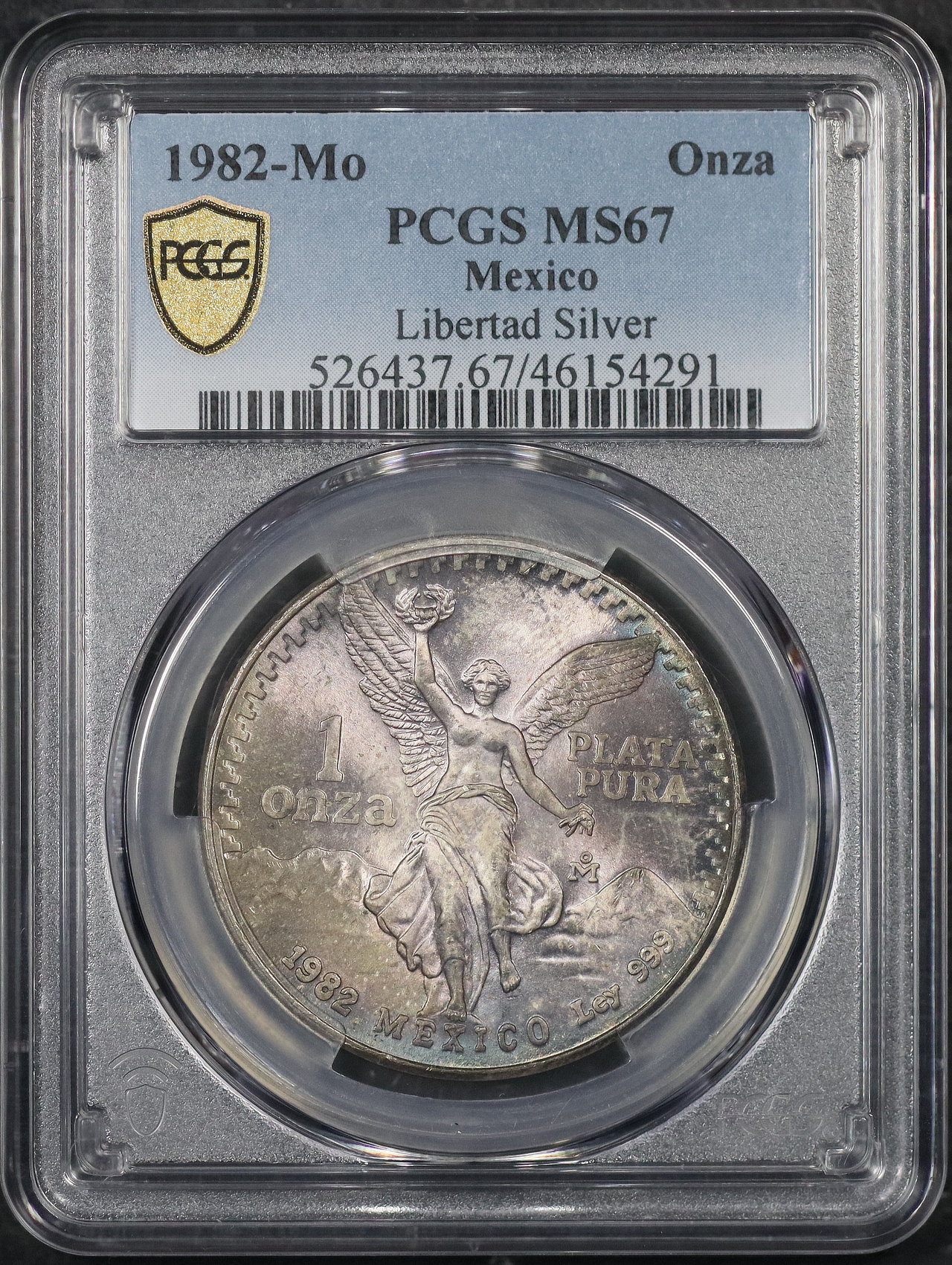 Obverse of this 1982-Mo Mexico Silver Libertad Onza PCGS MS-67