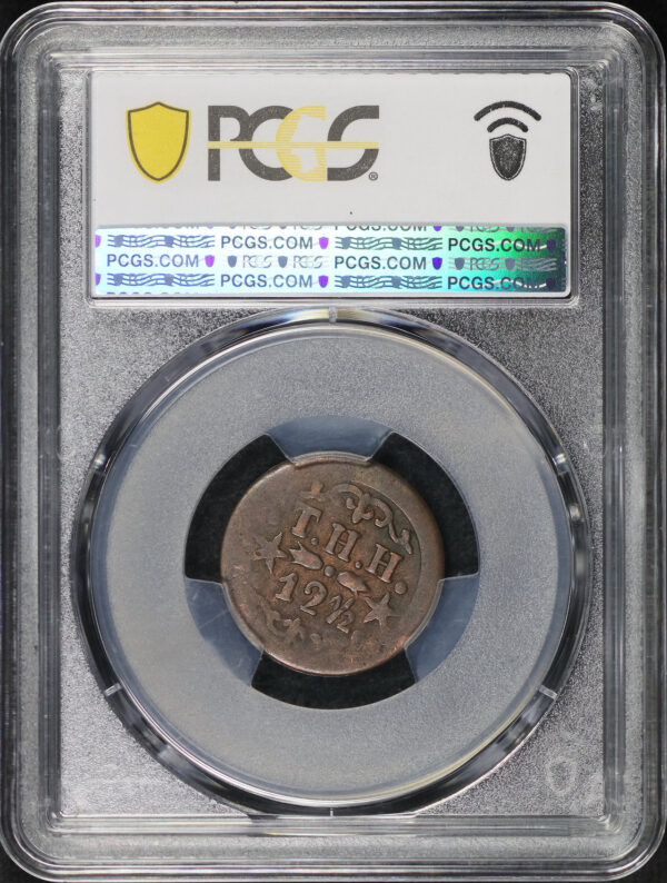 Reverse of this 1879 Territorial Hawaii – T.Hobron PCGS VF-30 2/6 Stars BN