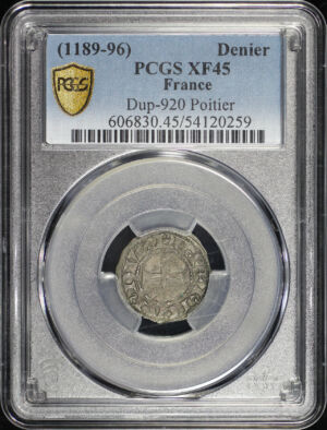 Obverse of this (1189-96) French States Poitou Billon Denier Richard I Lionheart PCGS XF-45