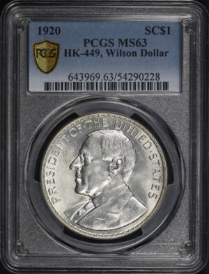 Obverse of this 1920 SC$1 HK-449 Wilson Dollar PCGS MS-63