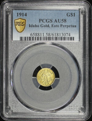Obverse of this 1914 G$1 Idaho Gold, Esto Perpetua Gold Commemorative PCGS AU-58