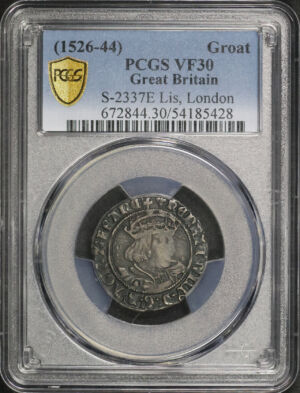 Obverse of this (1526-44) Great Britain Groat S-2337E Lis, London PCGS VF-30