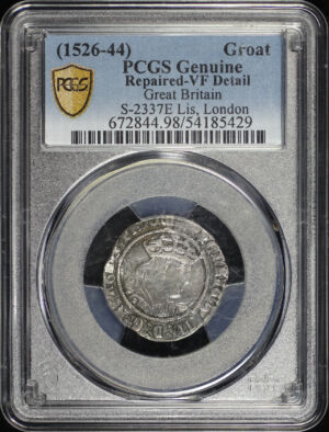 Obverse of this (1526-44) Great Britain Henry VIII Silver 1 Groat S-2337E Lis, London PCGS VF Details Repaired