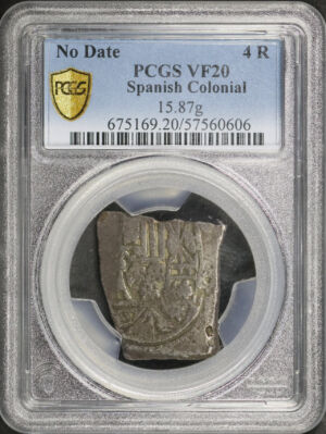 Obverse of this No Date Spanish Colonial Silver 4 Reales Cob 15.87g PCGS VF-20