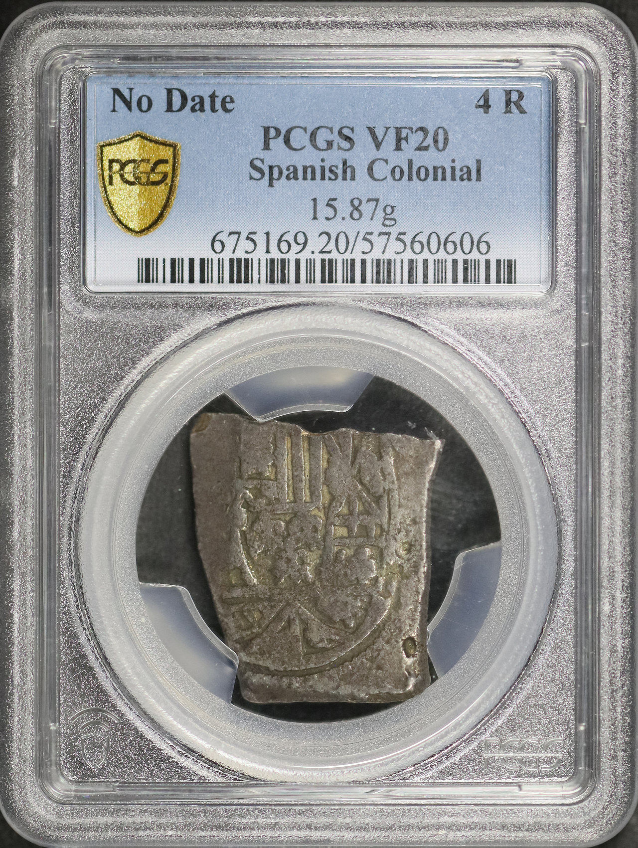 Obverse of this No Date Spanish Colonial Silver 4 Reales Cob 15.87g PCGS VF-20