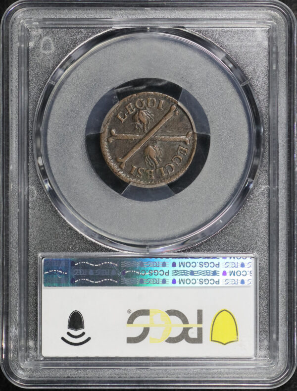 Reverse of this 1686 Liege Token Renesse-71, 5 AE PCGS AU-53 BN
