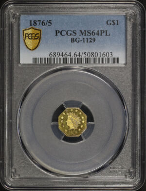 Obverse of this 1876/5 G$1 Octagonal Indian California Fractional BG-1129 PCGS MS-64 PL